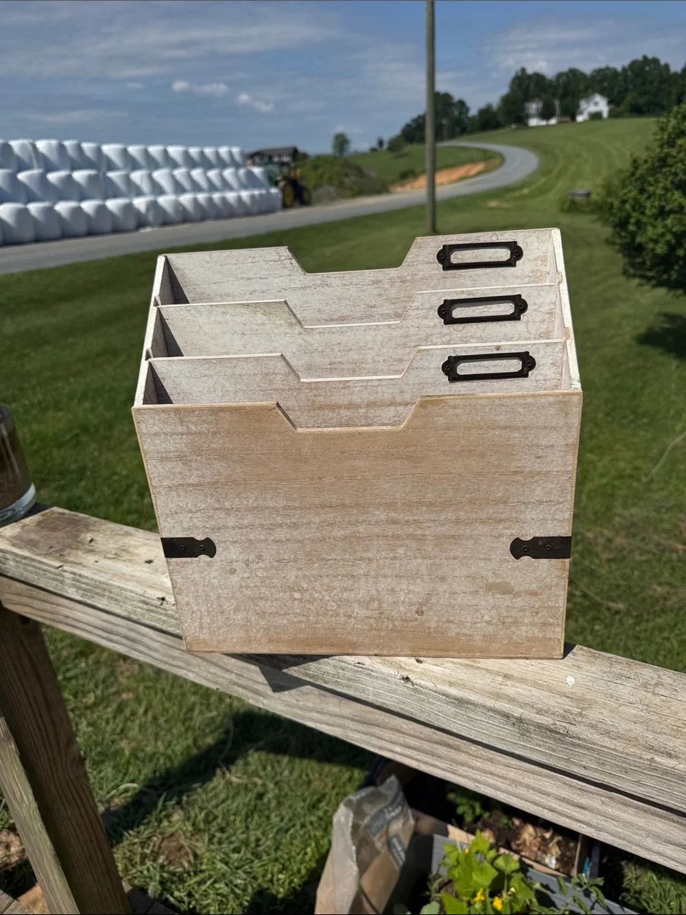 Rustic Wooden Mail Sorter - Whitewashed Organizer